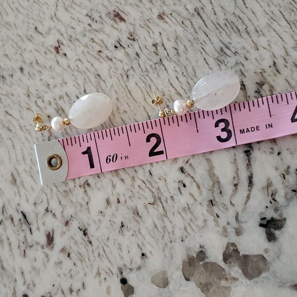 14k Pink Pearl and Rose Quartz Earrings